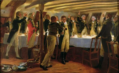 Admiral Nelson raising a toast to victory with his fellow officers the night before the Battle of Copenhagen, 1st April 1801, 1898